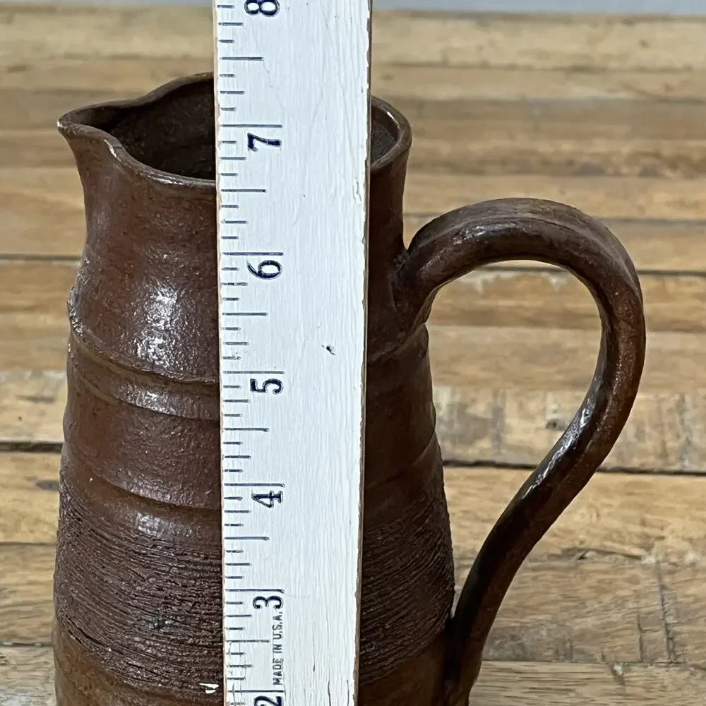 Vintage Ceramic Pitcher Stoneware 6.5 in Ridged Handmade Pour Spout